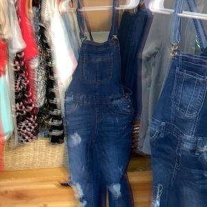 Ripped jeans overalls
